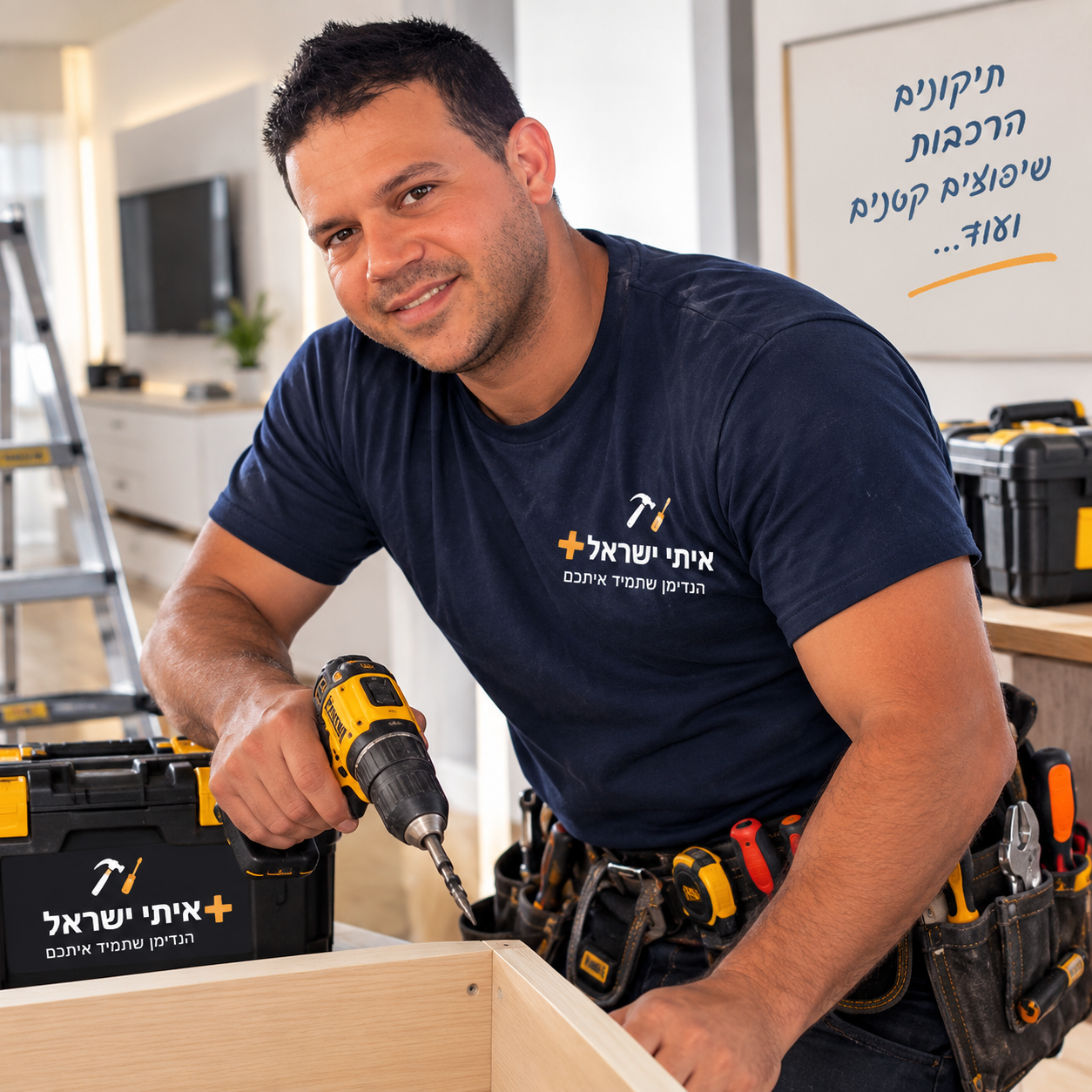 איתי ישראל מתקין טלוויזיה על הקיר